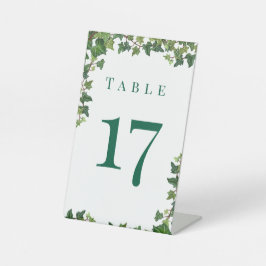 エレガントなアイビーグリーン ボタニカル ウェディング テーブルナンバー 台座サイン
