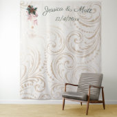 エレガントなアイボリーとゴールドのクリスマスウェディングバックドロップ タペストリー (インサイチュ)