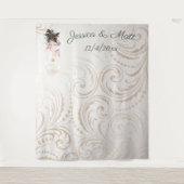 エレガントなアイボリーとゴールドのクリスマスウェディングバックドロップ タペストリー (正面)