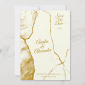 エレガントなアイボリーとゴールドのマーブル Save the Date 招待状 (正面)