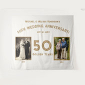 エレガントなアイボリーとゴールドの50周年バナー タペストリー (正面(横))