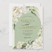 エレガントなアイボリーとセージの花のウェディング招待状 招待状 (正面)