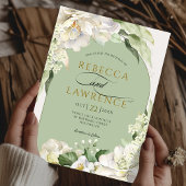 エレガントなアイボリーとセージの花のウェディング招待状 招待状