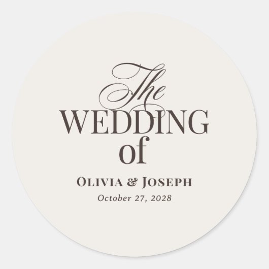 エレガントなアイボリーとブラウン | ラグジュアリー ニュートラル ウェディング ラウンドシール (正面)
