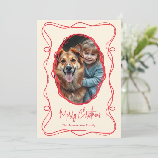 エレガントなアイボリーのクリスマスフォト シーズンカード (スタンド正面)