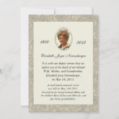 エレガントなアイボリーのダマスク織の写真の死の発表 案内状 (正面)