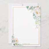 エレガントなアイボリーのピーコックとローズの花のグリーンウェディング ベイビーシャワー 招待状 (裏面)