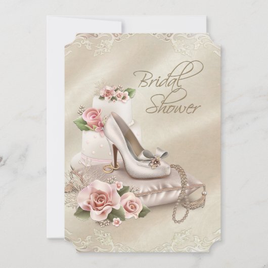 エレガントなアイボリーのブライズシャワー 招待状 (正面)