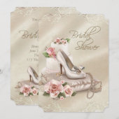 エレガントなアイボリーのブライズシャワー 招待状 (正面/裏面)