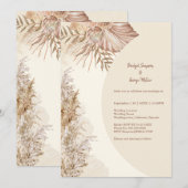 エレガントなアイボリーのラスティックボーホーパンパスグラスウェディング 招待状 (正面/裏面)