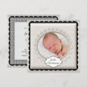 エレガントなアイボリーの写真付き洗礼式案内 招待状 (正面/裏面)