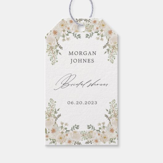 エレガントなアイボリーの花のウェディングシャワーのギフトタグ ギフトタグ (正面)