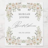 エレガントなアイボリーの花のウェディングシャワーワインラベル ワインラベル (シングルラベル)