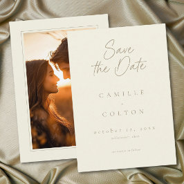 エレガントなアイボリークリームのミニマリスト結婚式の写真 セーブザデート