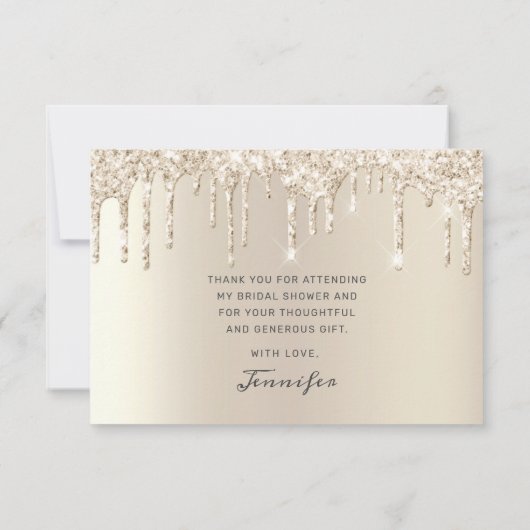 エレガントなアイボリーグリッター ドリップス ブライダルシャワー サンクスカード サンキューカード (裏面)