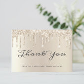 エレガントなアイボリーグリッター ドリップ ブライダルシャワー感謝カード サンキューカード (スタンド正面)
