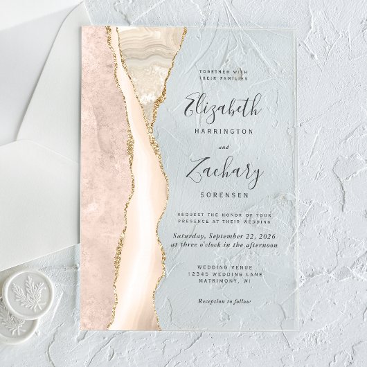 エレガントなアイボリーゴールドアゲートのウェディング アクリル招待状