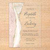 エレガントなアイボリーゴールドアゲートのウェディング アクリル招待状 (正面)