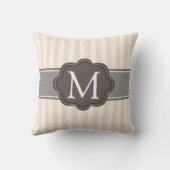 エレガントなアイボリーベージュ色ストライプのブラウンのカスタムのモノグラム クッション (裏面)