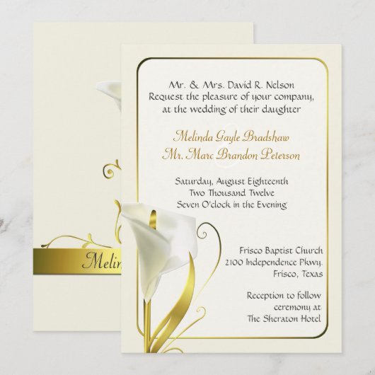 エレガントなアイボリー カラー リリー ウェディング 招待状 (正面/裏面)