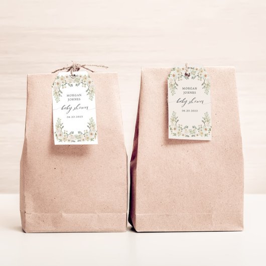 エレガントなアイボリー フラワーブライダルシャワー ギフトタグ