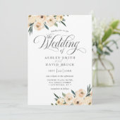 エレガントなアイボリー ホワイト ローズ フローラル ウェディング 招待状 (スタンド正面)