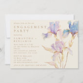 エレガントなアイリス フラワーのエンゲージメント パーティー 招待状 (正面)