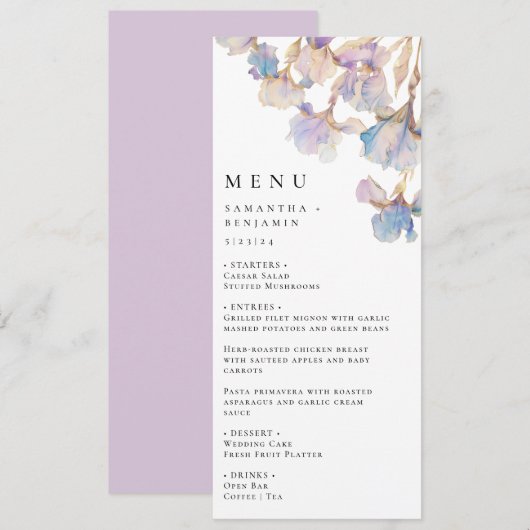 エレガントなアイリス フラワー ウェディング メニュー (正面/裏面)