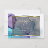 エレガントなアクアとディープパープルのレセプション招待状 招待状 (正面)