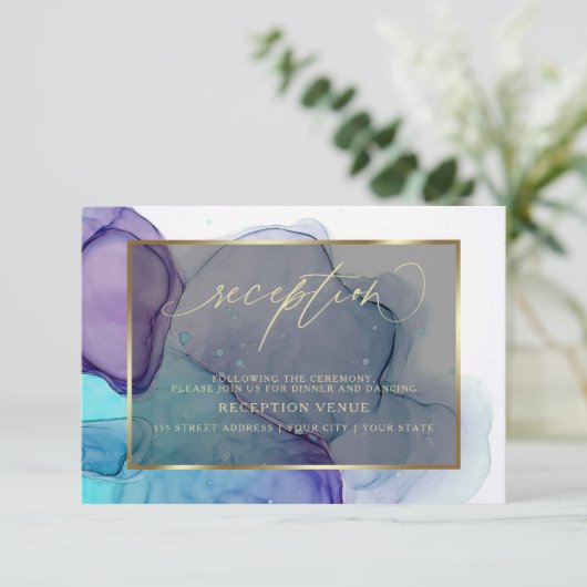エレガントなアクアとディープパープルのレセプション招待状 招待状 (スタンド正面)