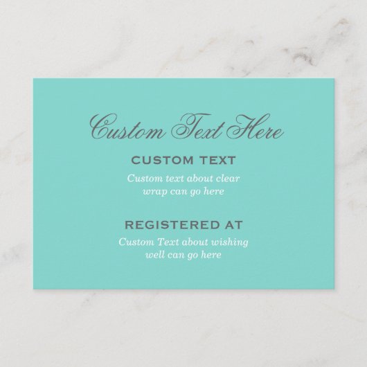 エレガントなアクアブルーのウェディング ブライダルシャワー レジストリー エンクロージャーカード (正面)