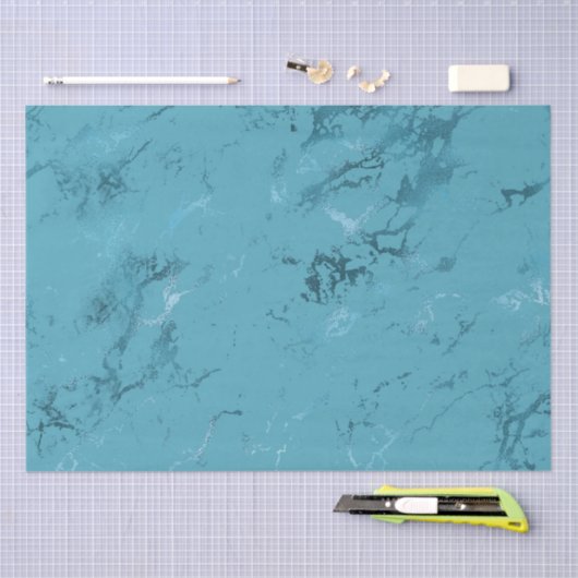 エレガントなアクアブルーの大理石のウェディング 薄葉紙 (クラフト)