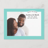 エレガントなアクアブルーの結婚式の写真を使ったSave the Date 案内ポストカード (正面)