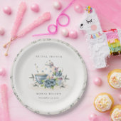 エレガントなアクアブルーの花柄ティーポットカップ ブライダルシャワー ペーパープレート (パーティー)