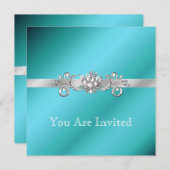 エレガントなアクアマリンとシルバーのパーティー招待状 招待状 (正面/裏面)