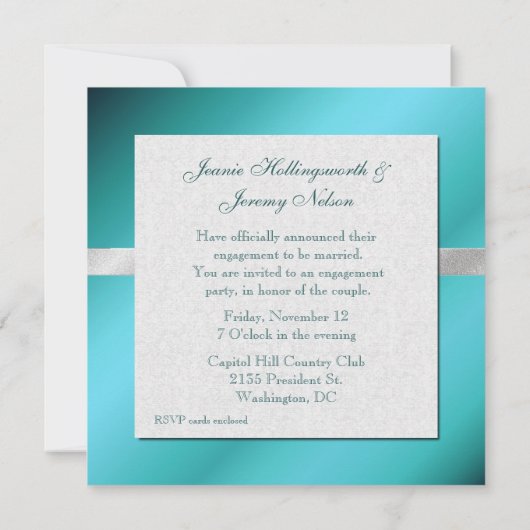 エレガントなアクアマリンとシルバーのパーティー招待状 招待状 (裏面)