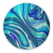 エレガントなアクアマリン パウア レインボー シェル インスパイアード セラミックノブ (正面)