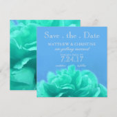エレガントなアクアマリン ブルーの花の「Save The Date」お知らせ 招待状 (正面/裏面)