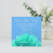 エレガントなアクアマリン ブルーの花の「Save The Date」お知らせ 招待状 (スタンド正面)
