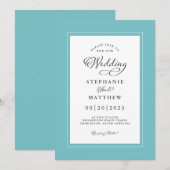 エレガントなアクア＆ホワイトのモダンチックなボーダー 招待状 (正面/裏面)