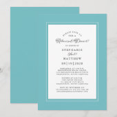 エレガントなアクア＆ホワイトの結婚式リハーサルディナー 招待状 (正面/裏面)