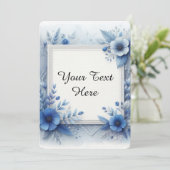 エレガントなアクセントが付いた青い花の水彩 招待状 (スタンド正面)