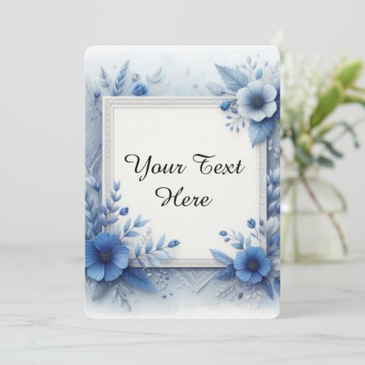 エレガントなアクセントが付いた青い花の水彩 招待状 (スタンド正面)