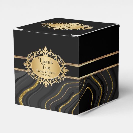 エレガントなアゲート大理石 ブラックとゴールド フェイバーボックス (正面サイド)
