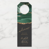 エレガントなアゲート エメラルドグリーン ゴールド ウェディング ウェルカム ボトルネックタグ (正面)