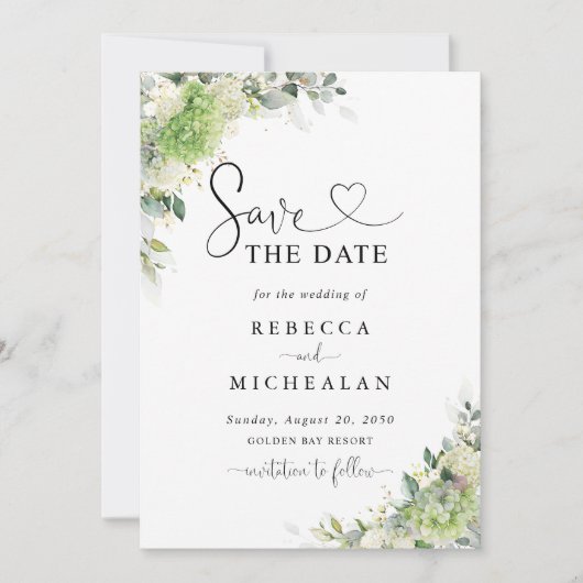 エレガントなアジサイの結婚式Save The Date 招待状 (正面)