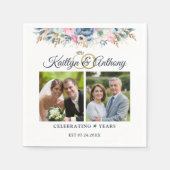 エレガントなアニバーサリー・ウォーターカラー・フラワーズ 2つの写真 スタンダードカクテルナプキン (正面)