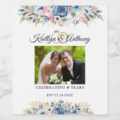 エレガントなアニバーサリー・ウォーターカラー・フラワーフォトリング ワインラベル (シングルラベル)