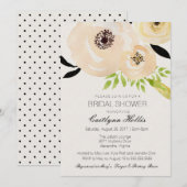 エレガントなアネモネ ブラックホワイト フラワーブライダルシャワー 招待状 (正面/裏面)