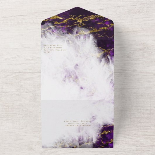 エレガントなアメシストクリスタルジオード オールインワン招待状 (外側)